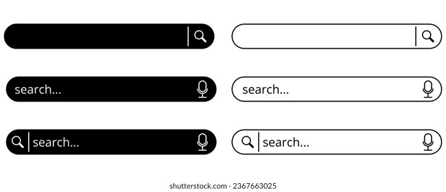 outline silhouette Search Bar icon set isolated on white background