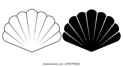 outline silhouette seashell icon set isolated on white background