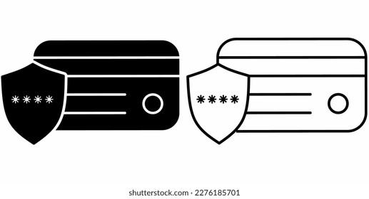 outline silhouette Secure credit card vector illustration
