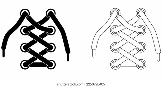 outline Silhouette shoelace icon set isolated on white background