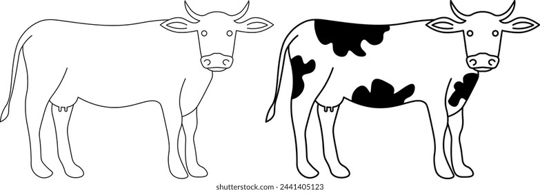 outline silhouette side view cow  icon set