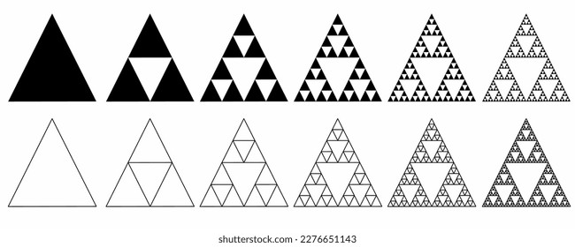 outline silhouette Sierpinski triangle set isolated on white background