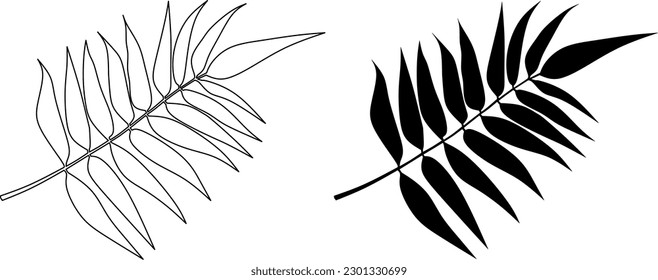 outline silhouette silver fern leaves icon set