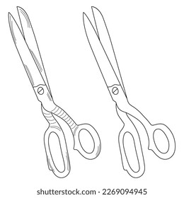 Outline silhouette sketch scissors, shears, pair of scissors. Medical instrument. Hospital, medical 