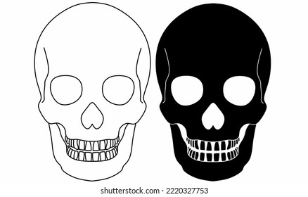 outline silhouette Skull icon set isolated on white background