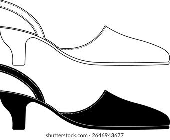 outline silhouette Slingback shoe icon set