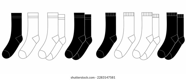 outline silhouette Socks icon set isolated on white background