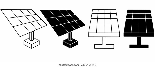 outline silhouette solar panel icon set isolated on white background