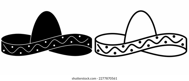 outline silhouette Sombrero Mexican hat icon set isolated on white background.sumbrero icon