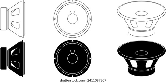 outline silhouette speaker driver icon set with different views