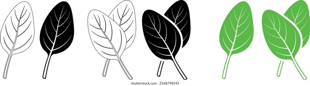 outline silhouette spinach leaf icon set