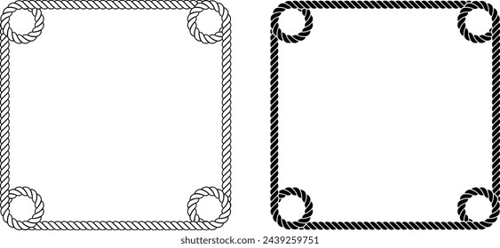outline silhouette square rope frame set with copy space fot text or design