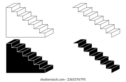 outline silhouette stair icon set isolate on white background