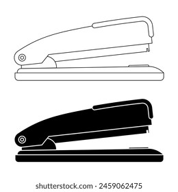 outline silhouette Stapler icon set isolated on white background