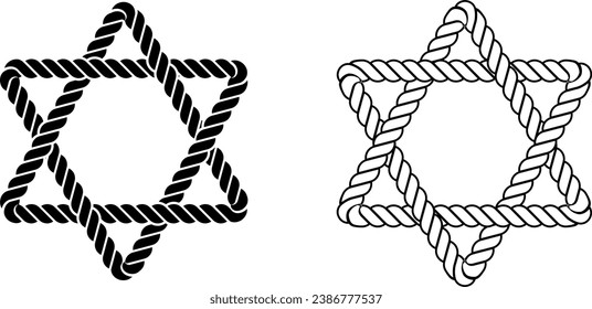 outline silhouette star of david rope symbol set