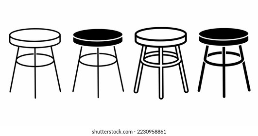 outline silhouette stool icon set isolated on white background