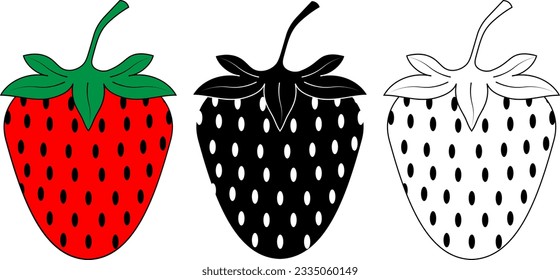 outline silhouette strawberry fruits icon set