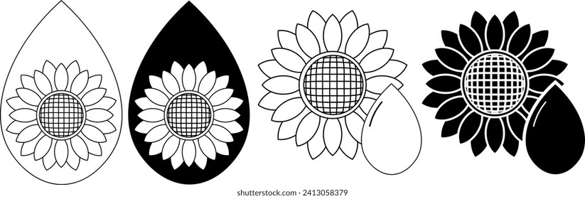 outline silhouette sunflower oil icon set