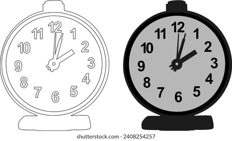 outline and silhouette table watch vector