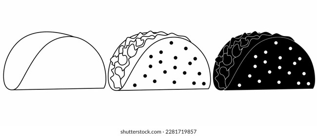 outline silhouette taco icon set isolated on white background