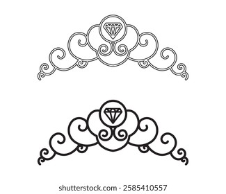 outline silhouette tiara icon set isolated on white background