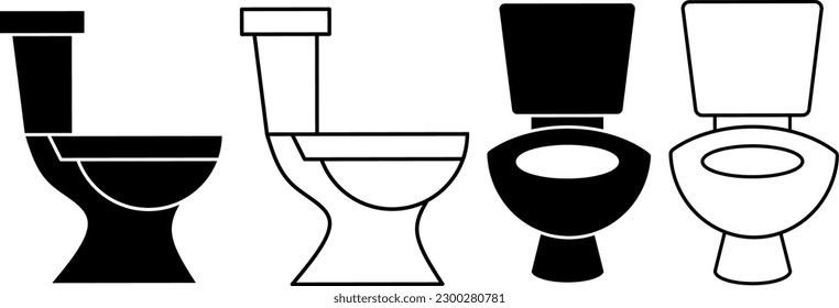 Umriss-Silhouette-Toilettensymbol einzeln auf weißem Hintergrund.Seite und Draufsicht WC-Symbol