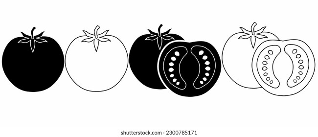 Umriss-Silhouette-Tomate-Symbol einzeln auf weißem Hintergrund