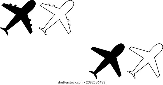 outline silhouette top view airplane icon set