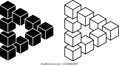 outline silhouette triangle cubes illusion set