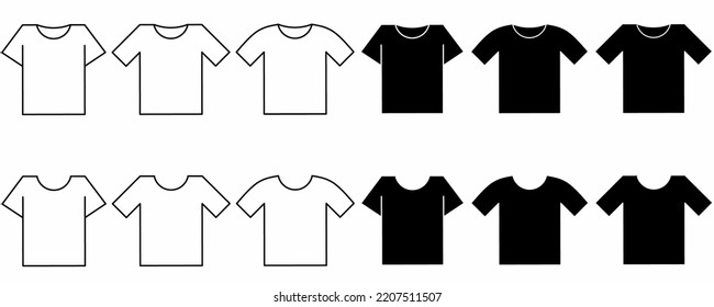 outline Silhouette t-shirt icon set isolated on white background