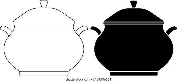 outline silhouette tureen icon set