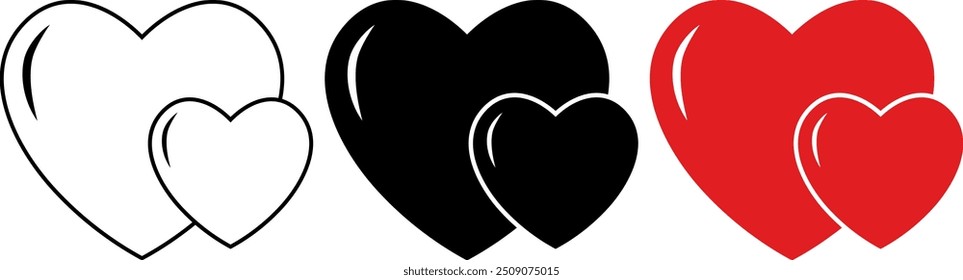 outline silhouette two hearts icon set