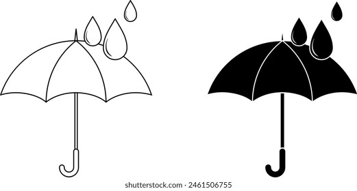 outline silhouette umbrella waterproof icon set