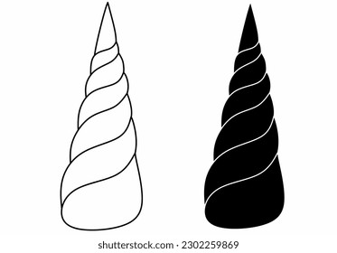 outline silhouette unicorn horn set isolated on white background