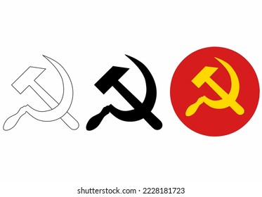 outline silhouette USSR sickle and hammer symbol set isolated on white background