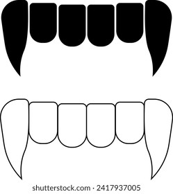 conjunto de iconos de los dientes de vampiros de silueta de esquema