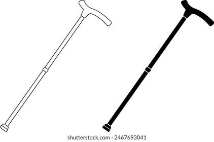 outline silhouette walking stick icon set