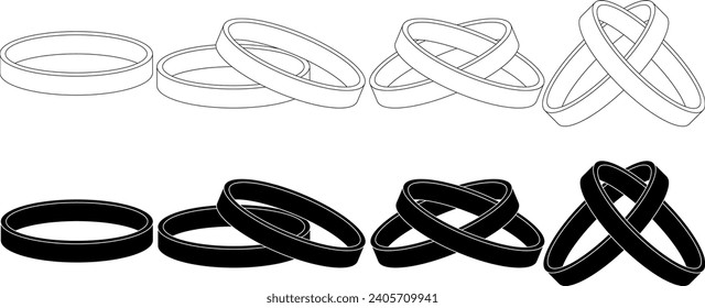outline silhouette wedding rings icon set