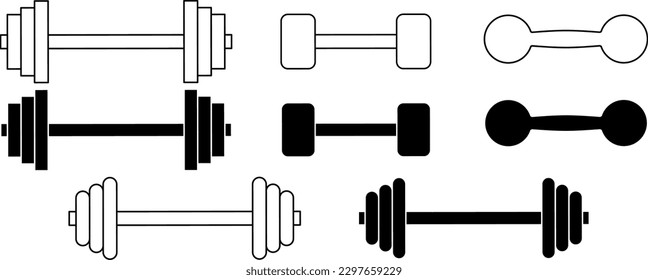 outline silhouette weight icon set isolated on white background