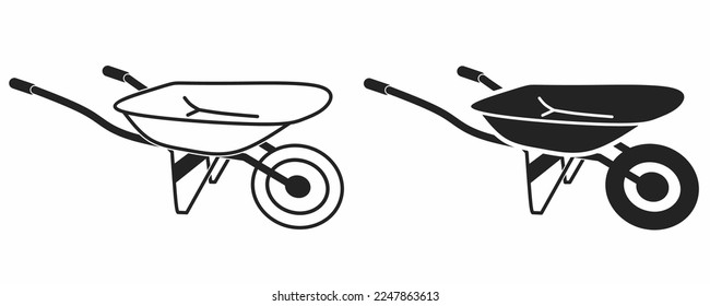 outline silhouette wheelbarrow icon set isolated on white background