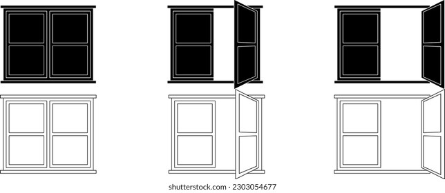 outline silhouette window icon set isolated on white background