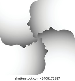 Outline silhouette of woman heads with different colors. Duplicity in character and behavior dualism