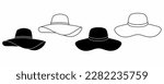 outline silhouette women's hat icon set isolated on white background