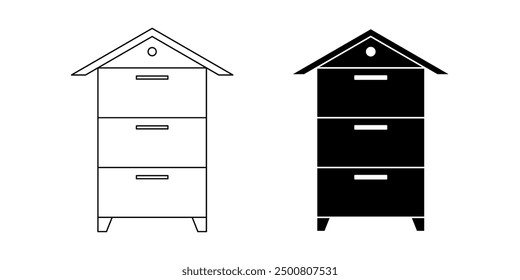 outline silhouette Wooden beehive icon set