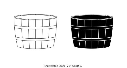 outline silhouette wooden tub icon set isolated on white background