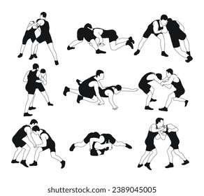 Umrisse Silhouetten der Athleten Wrestler. Greco Roman, Freestyle, klassischer Ringkampf