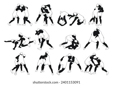 Umrisse Silhouetten der Athleten Wrestler. Greco Roman, Freestyle, klassischer Ringkampf