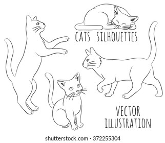 Outline silhouettes of cats. Vector illustration.