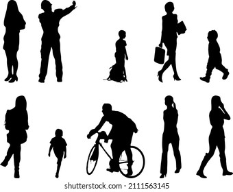 Outline silhouettes of people, Contour drawing, people silhouette, Icon Set Isolated , Silhouette of sitting people, Architectural set