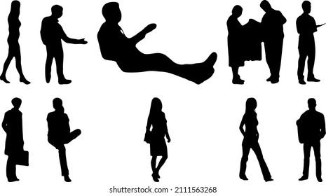 Outline silhouettes of people, Contour drawing, people silhouette, Icon Set Isolated , Silhouette of sitting people, Architectural set
